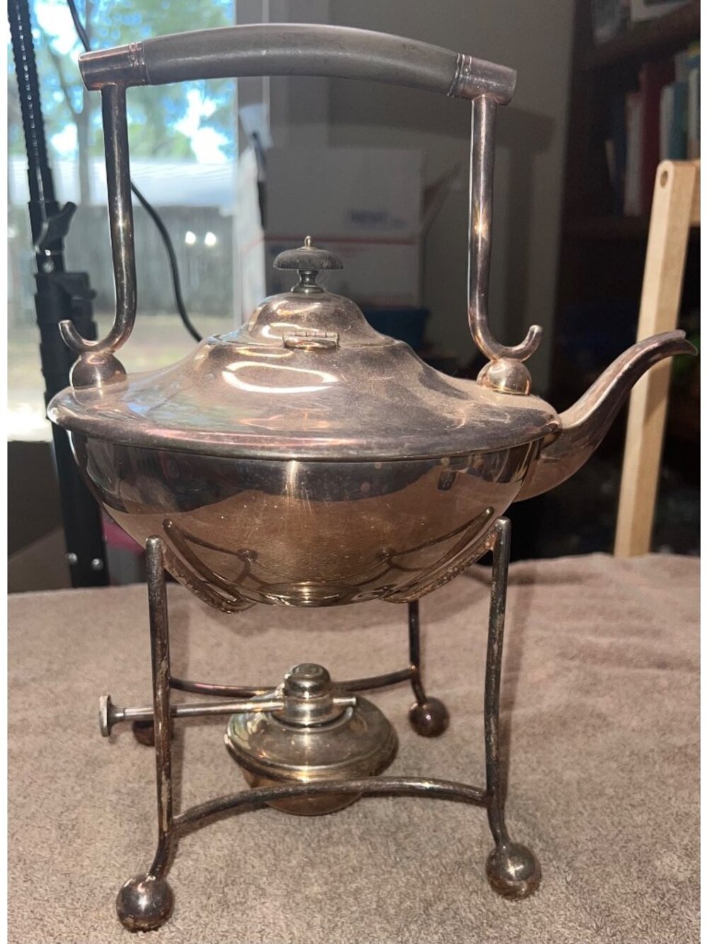 Antique Tilting Teapot With Stand Oil Warmer Silver-Plated Vintage Victorian
